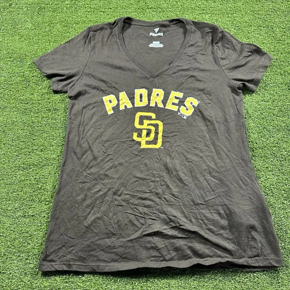 Women's Brown San Diego Padres S Short Sleeve V-Neck T-Shirt NWOT